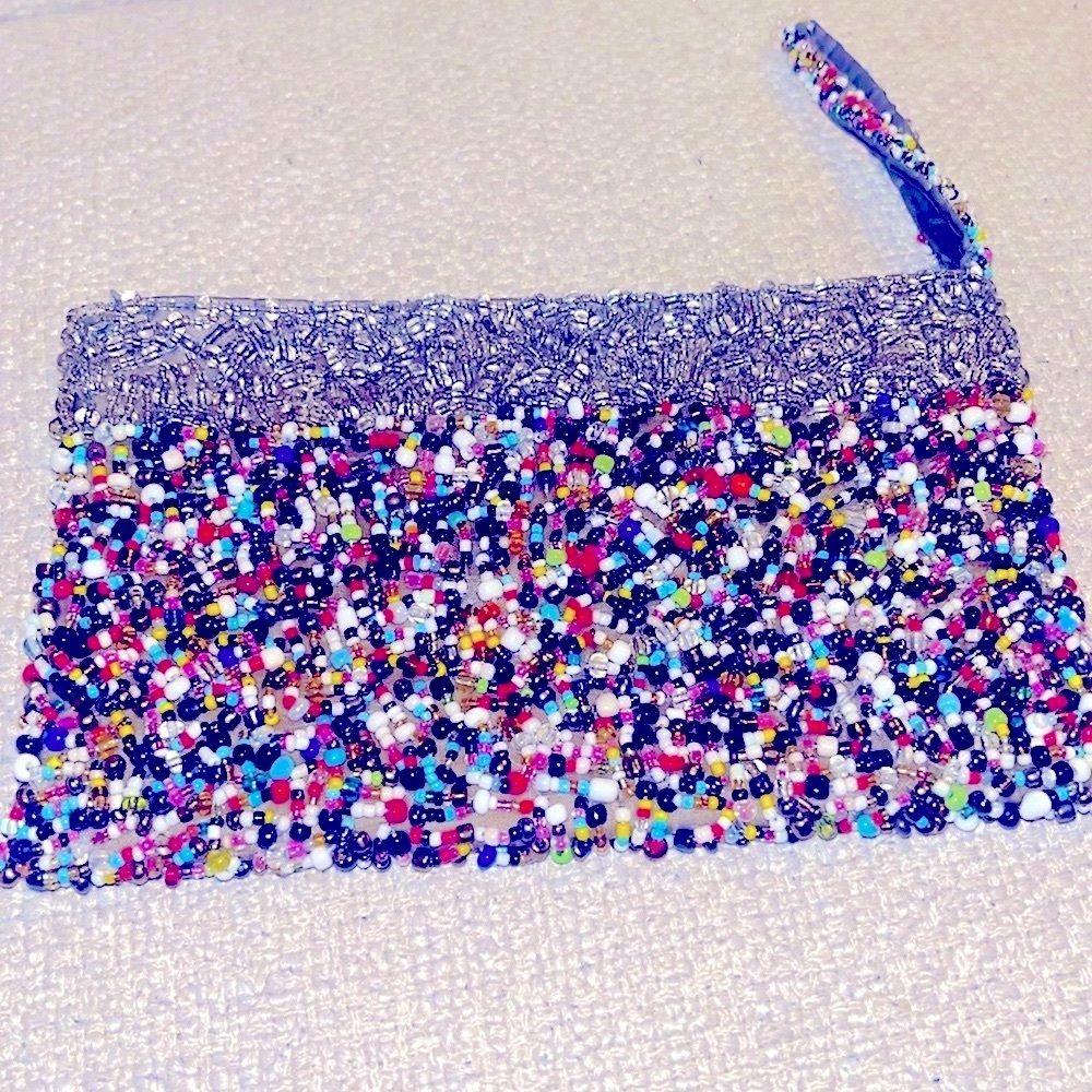 Vintage beaded multicolored satchel hand bag purse